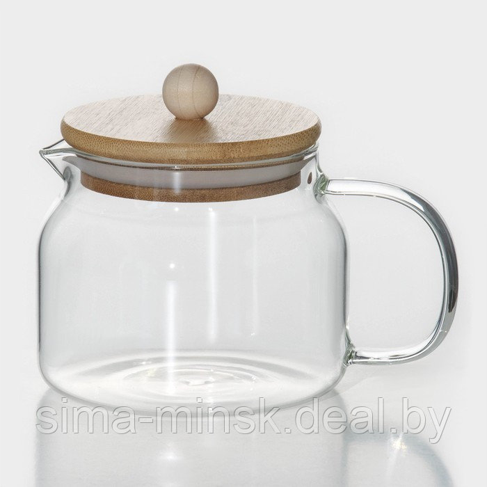 Чайник стеклянный заварочный с бамбуковой крышкой BellaTenero «Эко», 400 мл, 13,5×10×10,5 см - фото 1 - id-p216669814