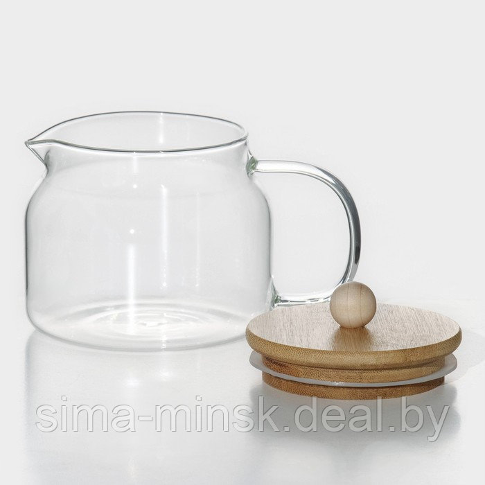 Чайник стеклянный заварочный с бамбуковой крышкой BellaTenero «Эко», 400 мл, 13,5×10×10,5 см - фото 2 - id-p216669814