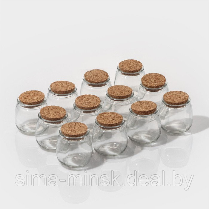 Набор баночек стеклянных для специй с пробковой крышкой Доляна «Парфе», 200 мл, 7,3×7,2 см, 12 шт - фото 1 - id-p215501740