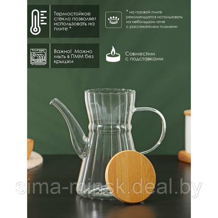 Чайник стеклянный заварочный с бамбуковой крышкой BellaTenero «Эко. Восток», 800 мл, 18×11,5×17 см - фото 2 - id-p208228138