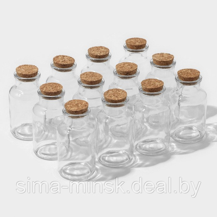 Набор баночек стеклянных для специй с пробковой крышкой Доляна «Парфе», 180 мл, 11×5 см, 12 шт - фото 1 - id-p215501745