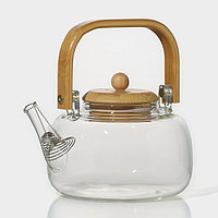 Чайник стеклянный заварочный с бамбуковой крышкой и металлическим фильтром «Эко. Бабл», 800 мл, 18×13,5×12,5