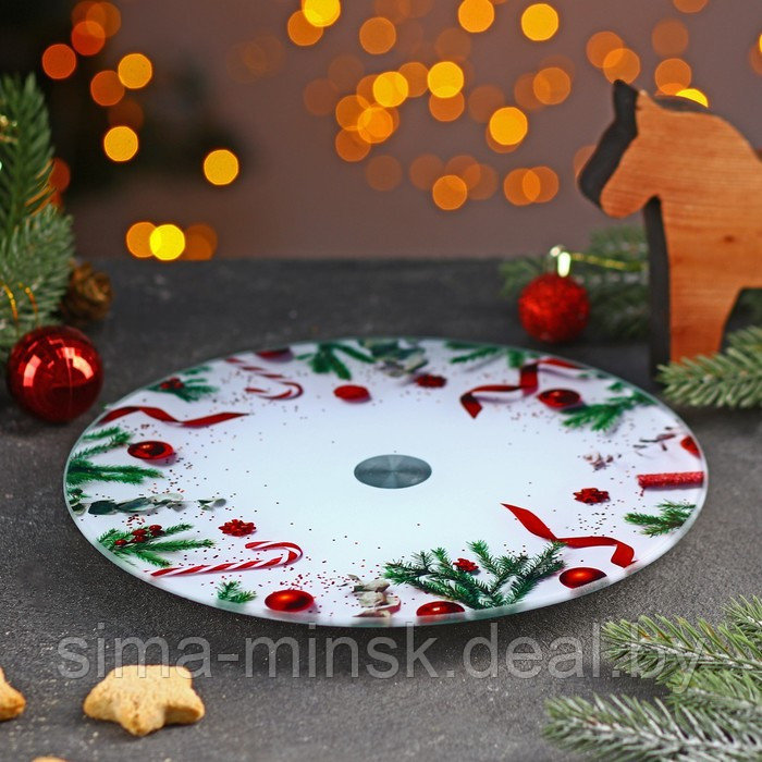 Подставка стеклянная для торта вращающаяся Доляна «Рождественский венок», d=24 см - фото 7 - id-p216678237