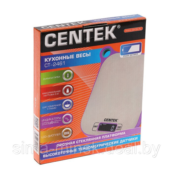 Весы кухонные Centek CT-2461, электронные, до 5 кг, серебристо-фиолетовые - фото 6 - id-p216666131