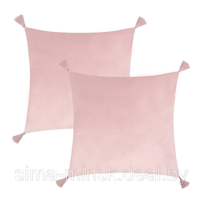 Чехол на подушку 2шт. с кисточками Этель цвет розовый, 45х45 см, 100% п/э, велюр - фото 1 - id-p216679265