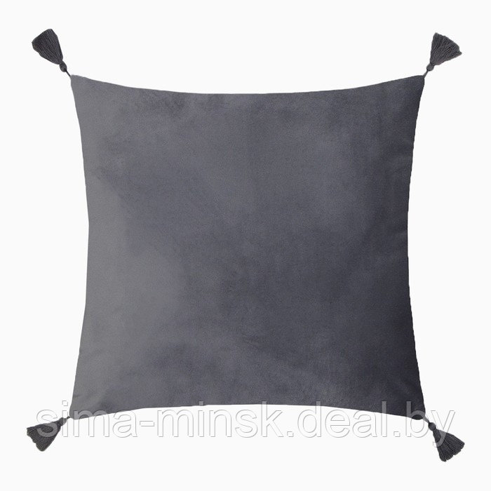 Чехол на подушку 2шт. с кисточками Этель цвет серый, 45х45 см, 100% п/э, велюр - фото 4 - id-p216679266