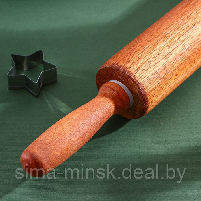 Скалка деревянная Magistro, 42×4,5 см, вращающаяся, с фигурными ручками, акация - фото 3 - id-p213947081