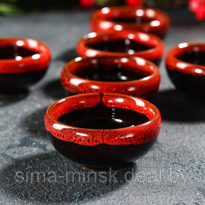 Набор для чайной церемонии керамический «Лунное озеро», 7 предметов: 6 пиал 50 мл, чайник 150 мл, цвет красный - фото 2 - id-p173951737