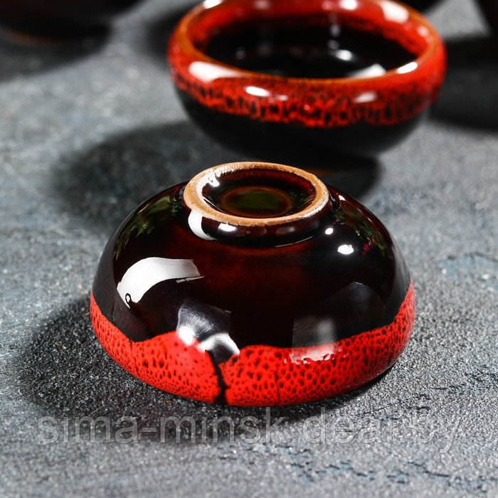 Набор для чайной церемонии керамический «Лунное озеро», 7 предметов: 6 пиал 50 мл, чайник 150 мл, цвет красный - фото 3 - id-p173951737