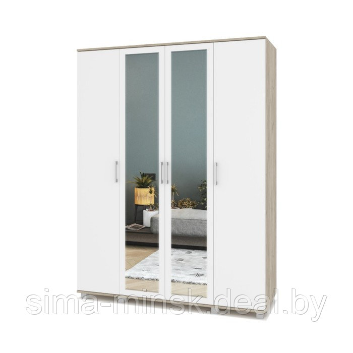 Шкаф 4-х створчатый с зеркалом Ева Е41 1600х520х2100 Серый дуб/белый - фото 1 - id-p199903449