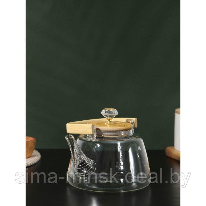 Чайник стеклянный заварочный с металлическим ситом BellaTenero «Эко. Бриллиант», 1 л, 17×15×19 см - фото 3 - id-p210193849