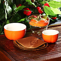 Набор для чайной церемонии керамический «Тыква», 5 предметов: гайвань 200 мл, малая чаша 60 мл, большая чаша