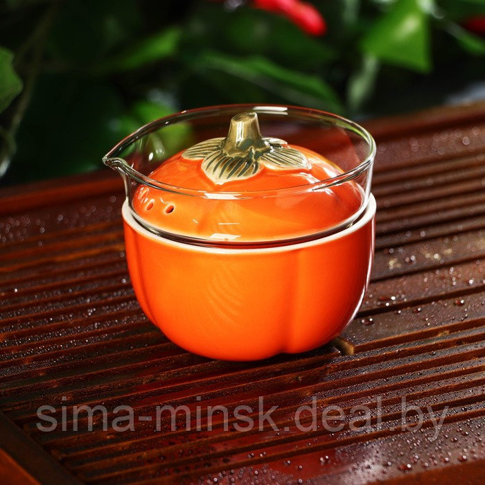 Набор для чайной церемонии керамический «Тыква», 5 предметов: гайвань 200 мл, малая чаша 60 мл, большая чаша - фото 6 - id-p216672384