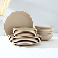 Набор тарелок керамический Доляна «Пастель», 18 предметов: 6 тарелок d=19 см, 6 тарелок d=27 см, 6 мисок d=19