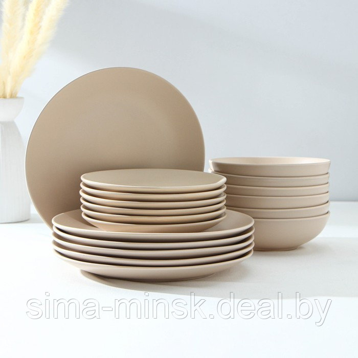 Набор тарелок керамический Доляна «Пастель», 18 предметов: 6 тарелок d=19 см, 6 тарелок d=27 см, 6 мисок d=19 - фото 1 - id-p216671988