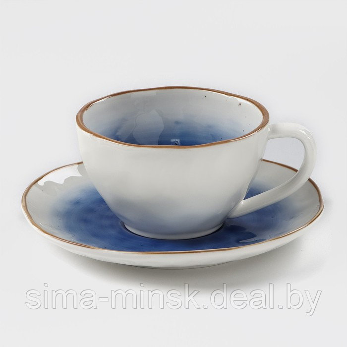 Чайная пара фарфоровая Доляна «Космос», 2 предмета: чашка 250 мл, блюдце d=16 см, цвет синий - фото 1 - id-p200342598