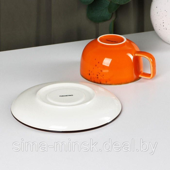 Чайная пара фарфоровая Magistro «Церера», 2 предмета: чашка 250 мл, блюдце d=16,3 см, цвет оранжевый - фото 4 - id-p216672138