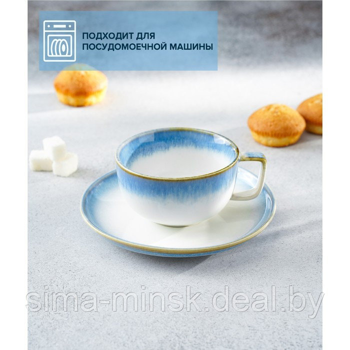 Чайная пара фарфоровая Magistro «Пэвэти», 2 предмета: чашка 220 мл, блюдце d=16,5 см, цвет голубой - фото 3 - id-p196821250