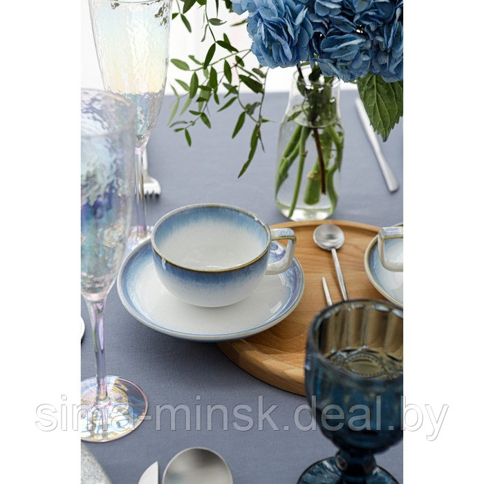 Чайная пара фарфоровая Magistro «Пэвэти», 2 предмета: чашка 220 мл, блюдце d=16,5 см, цвет голубой - фото 5 - id-p196821250