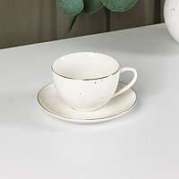 Чайная пара фарфоровая Доляна «Млечный путь», 2 предмета: чашка 220 мл, блюдце d=13,5 см, цвет белый в