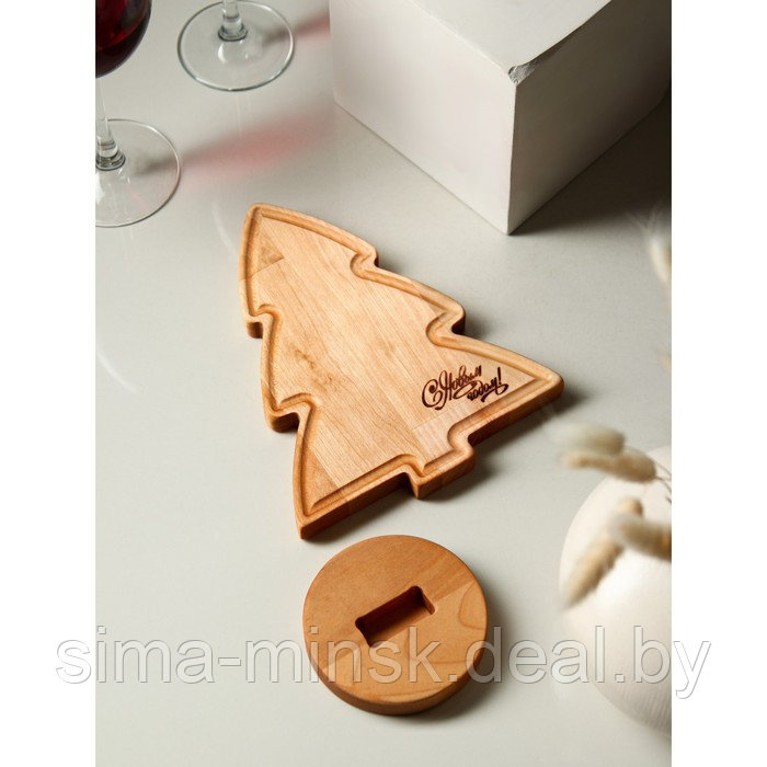 Подарочный набор деревянной посуды Adelica «Елочка», сервировочная доска на подставке 22×18 см, масло 100 мл, - фото 5 - id-p214822129