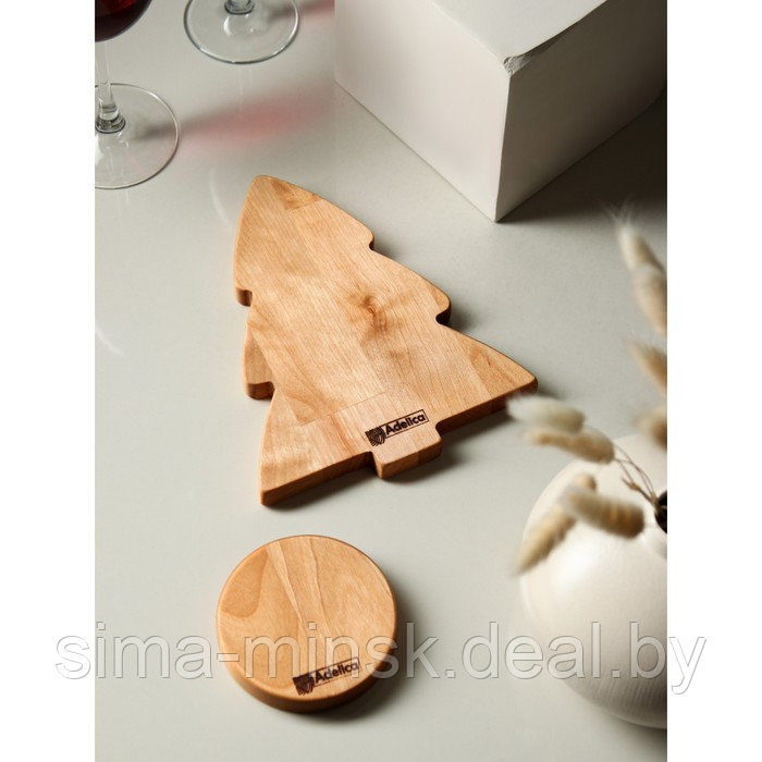 Подарочный набор деревянной посуды Adelica «Елочка», сервировочная доска на подставке 22×18 см, масло 100 мл, - фото 6 - id-p214822129