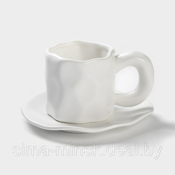 Чайная пара "Базальт" кружка 200 мл, блюдце 14,8*13 цвет белый - фото 1 - id-p216672141