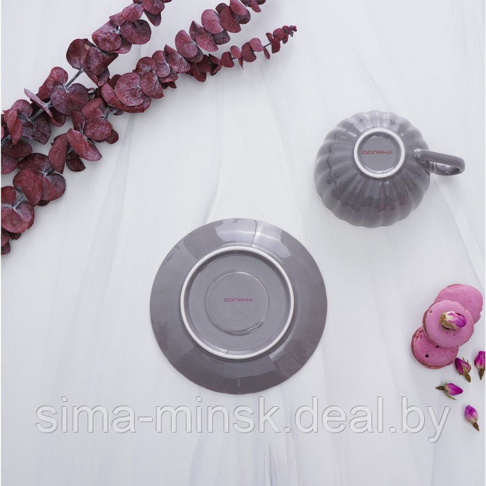 Чайная пара фарфоровая Доляна «Вивьен», 2 предмета: чашка 200 мл, блюдце d=15 см, цвет серый - фото 6 - id-p199622661