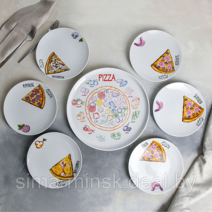 Набор блюд «Пицца», 7 предметов: 1 шт d=30 см, 6 шт d=20 см, рисунок МИКС - фото 1 - id-p199903824
