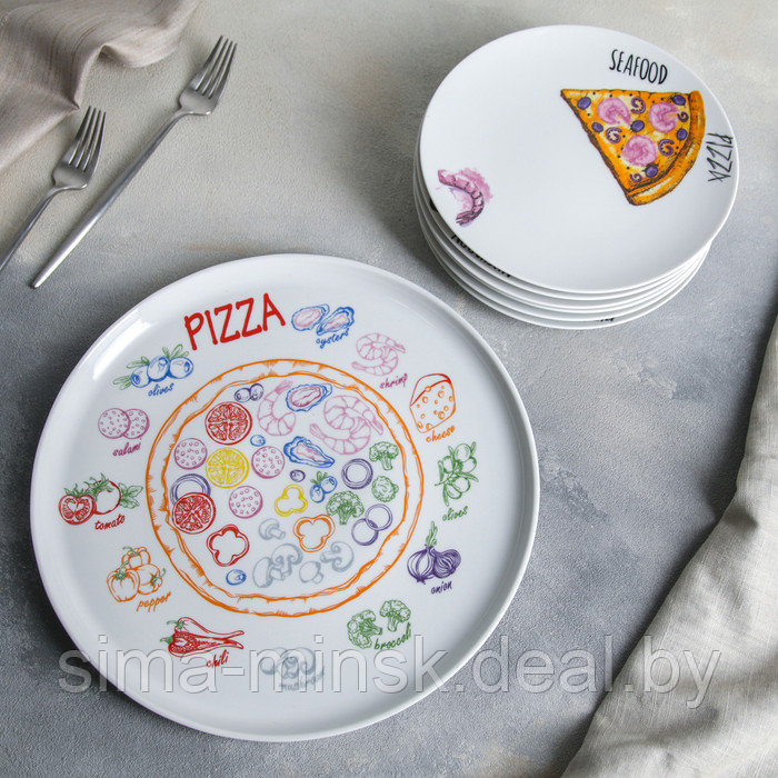 Набор блюд «Пицца», 7 предметов: 1 шт d=30 см, 6 шт d=20 см, рисунок МИКС - фото 2 - id-p199903824