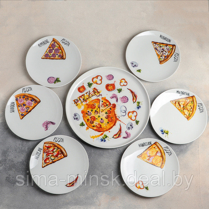 Набор блюд «Пицца», 7 предметов: 1 шт d=30 см, 6 шт d=20 см, рисунок МИКС - фото 3 - id-p199903824