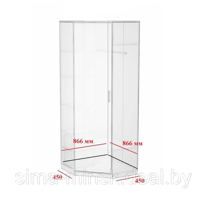 Шкаф угловой Орион с зеркалом, 866х2300х450, Белый/Белый - фото 3 - id-p188633750