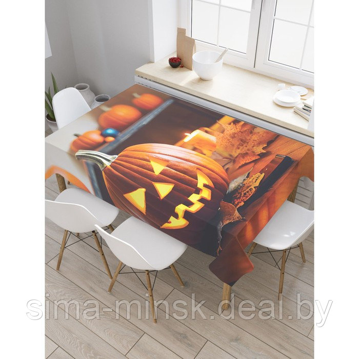 Водоотталкивающая скатерть на стол «Зловещая тыковка», размер 145х180 см - фото 1 - id-p216721777