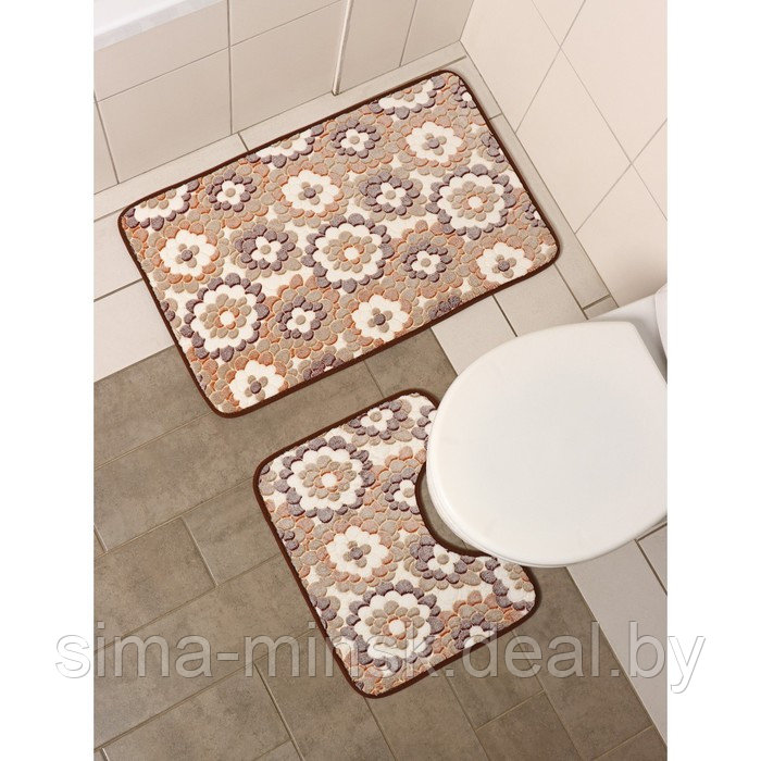 Набор ковриков для ванной и туалета Доляна «Бежевая фантазия», 2 шт: 40×50, 50×80 см - фото 1 - id-p188667992