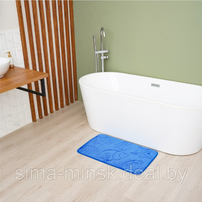 Набор ковриков для ванной и туалета Доляна «Ракушки», объёмные, 2 шт: 40×50, 50×80 см, цвет синий - фото 4 - id-p187476892