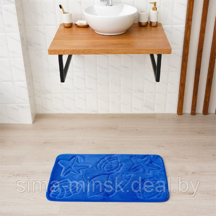 Набор ковриков для ванной и туалета Доляна «Ракушки», объёмные, 2 шт: 40×50, 50×80 см, цвет синий - фото 6 - id-p187476892
