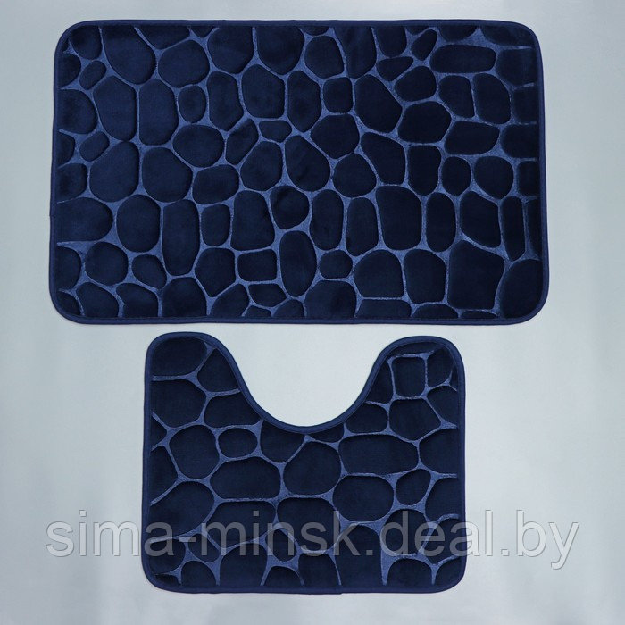 Набор ковриков для ванной и туалета Доляна «Камни», объёмные, 2 шт: 40×50, 50×80 см, цвет синий - фото 5 - id-p195966703