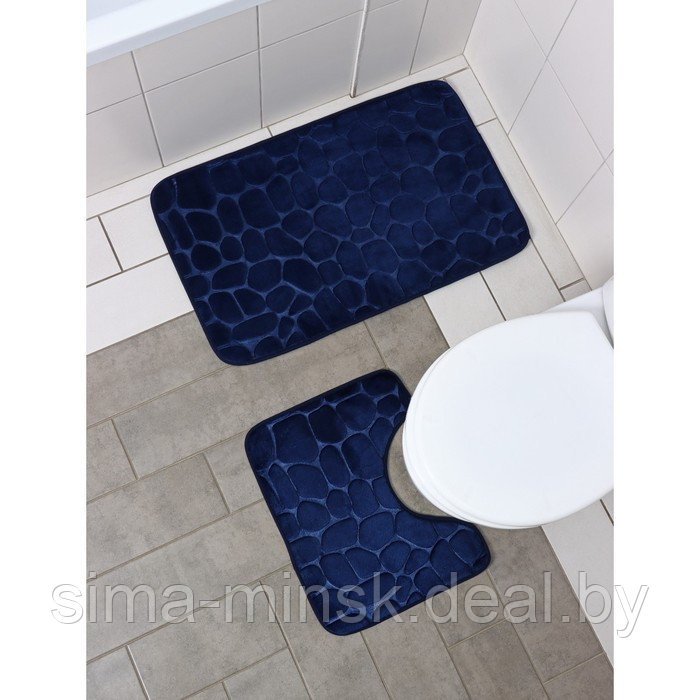 Набор ковриков для ванной и туалета Доляна «Камни», объёмные, 2 шт: 40×50, 50×80 см, цвет синий - фото 6 - id-p195966703