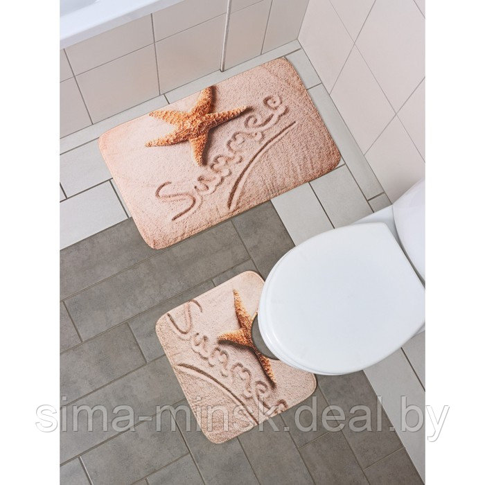 Набор ковриков для ванной и туалета Доляна «На пляже», 2 шт: 40×45, 45×75 см