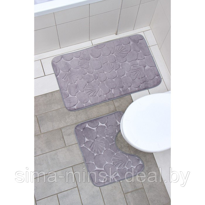 Набор ковриков для ванной и туалета Доляна «Галька, ракушки», 2 шт: 40×50, 50×80 см, цвет бежевый - фото 1 - id-p199905371