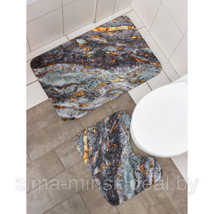 Набор ковриков для ванной и туалета Доляна «Мрамор», 2 шт: 79×50, 50×39 см, цвет серый - фото 1 - id-p187476989