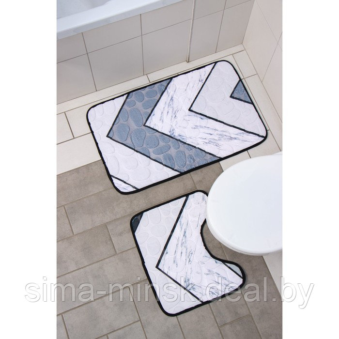 Набор ковриков для ванны и туалета Доляна «Галька геометрическая», 2 шт: 40×50, 50×80 см, цвет МИКС - фото 1 - id-p201266854