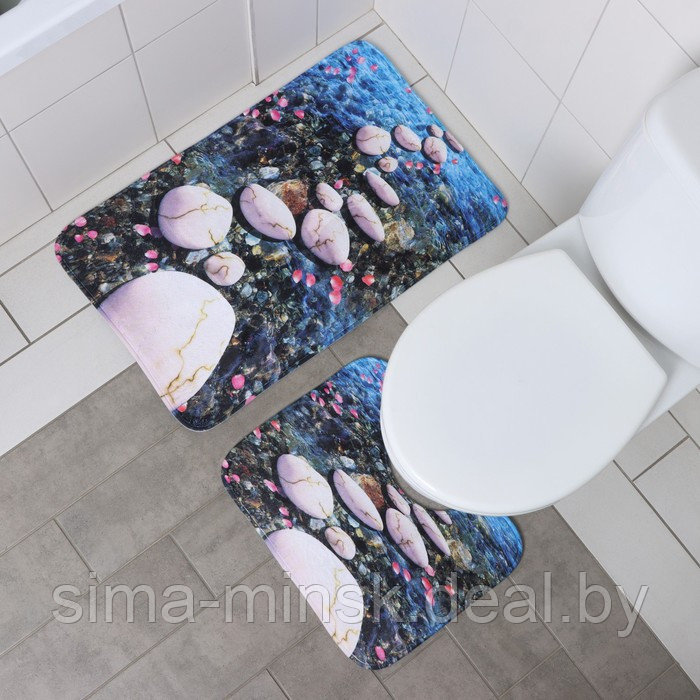 Набор ковриков для ванны и туалета Доляна «Галька», 2 шт 79×50, 50×39 см - фото 2 - id-p216683954