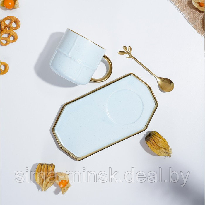 Чайная пара керамическая с ложкой «Весна», 2 предмета: кружка 300 мл, блюдце, цвет голубой - фото 6 - id-p164786887