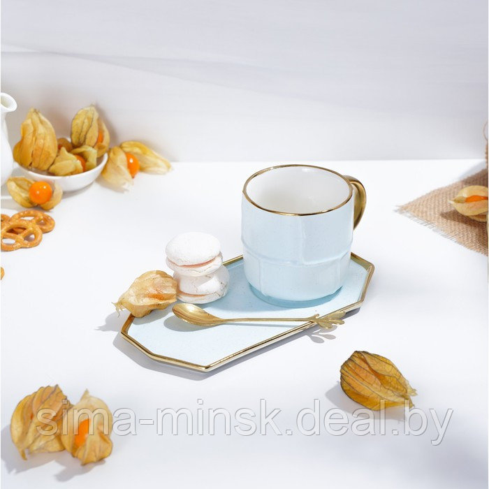 Чайная пара керамическая с ложкой «Весна», 2 предмета: кружка 300 мл, блюдце, цвет голубой - фото 7 - id-p164786887