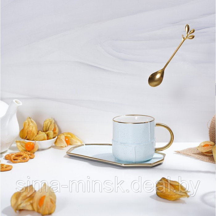 Чайная пара керамическая с ложкой «Весна», 2 предмета: кружка 300 мл, блюдце, цвет голубой - фото 8 - id-p164786887