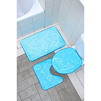 Набор ковриков для ванной и туалета Доляна «Дельфины», 3 шт: 39×43, 40×50, 50×80 см, цвет МИКС