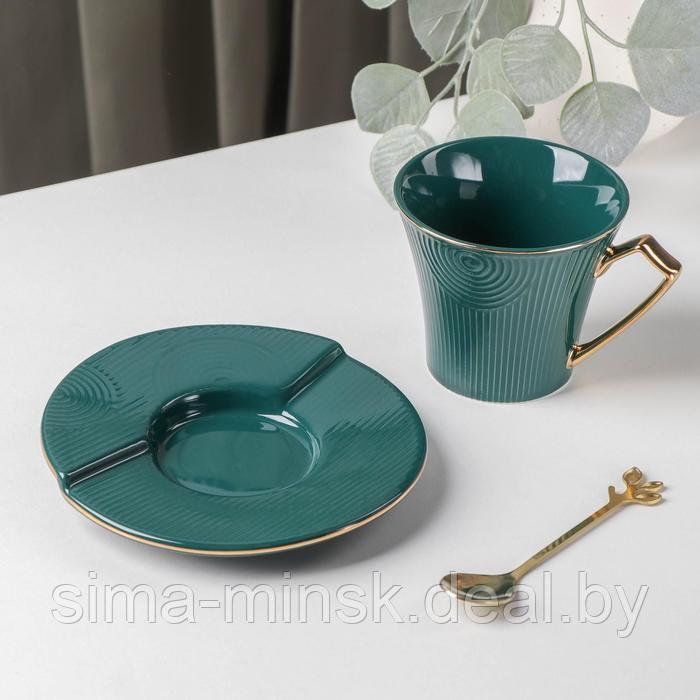 Чайная пара керамическая «Элизабет», 3 предмета: чашка 240 мл, блюдце d=13,5 см, ложка, цвет зелёный - фото 2 - id-p216672161