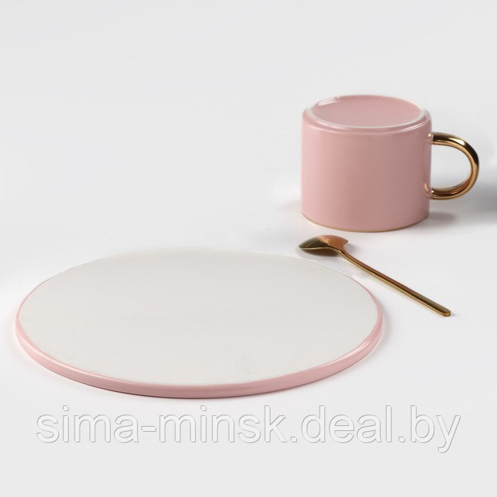 Кофейная пара керамическая «Любовь», 3 предмета: кружка 200 мл, блюдце d=20 см, ложка h=14 см, цвет розовый - фото 5 - id-p216672162