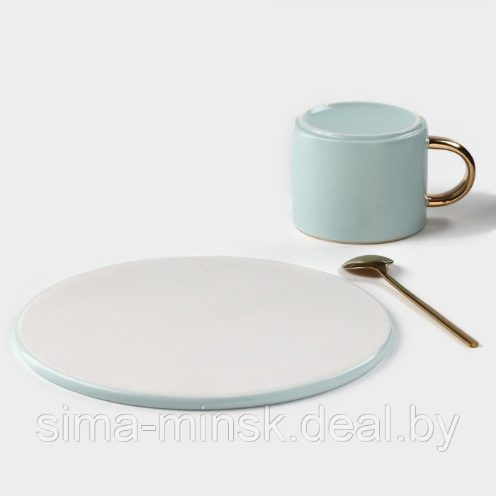 Кофейная пара керамическая «Любовь», 3 предмета: кружка 200 мл, блюдце d=20 см, ложка h=14 см, цвет голубой - фото 5 - id-p216672163
